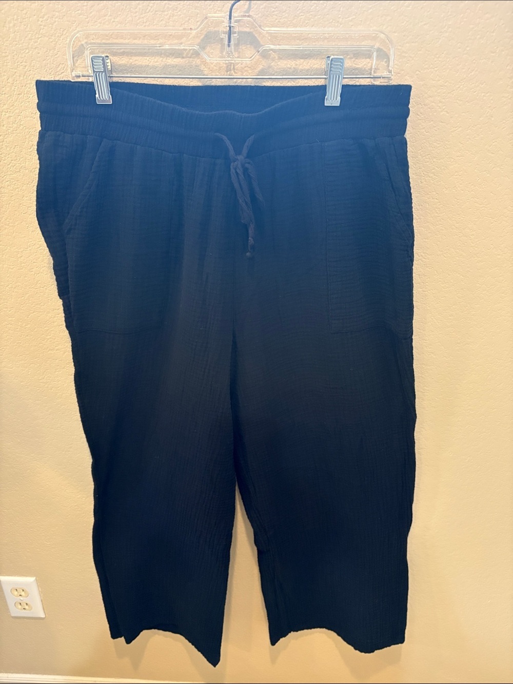 Style & Co. Black 100% Cotton Wide-Leg Drawstring Cropped Pants
